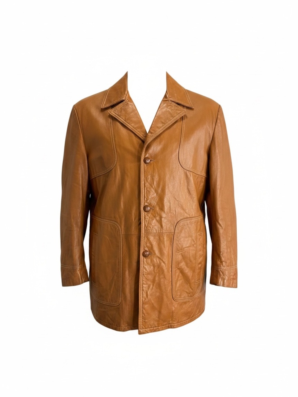 Men's Chestnut Leather Button-Front Coat